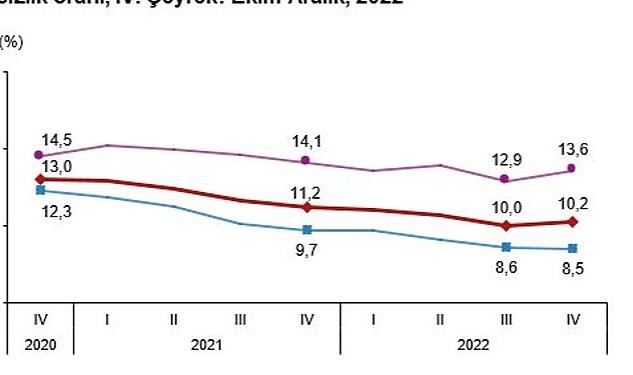 Mevsim etkisinden arındırılmış işsizlik oranı %10,2 seviyesinde gerçekleşti